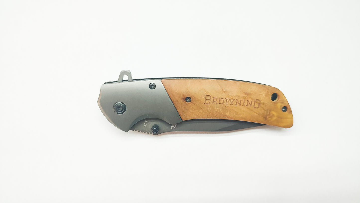 NDR Knives Browning Metal ve Zeytin Ağacı Saplı Kişiye Özel Çakı