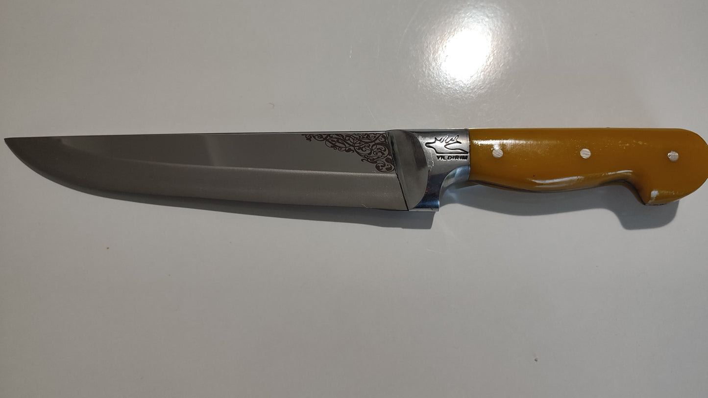 NDR Knives Metzgermesser mit Aluminiumschürze und farbigem Griff – Küchenmesser – Steakmesser (grün, rot, gelb) – personalisiert