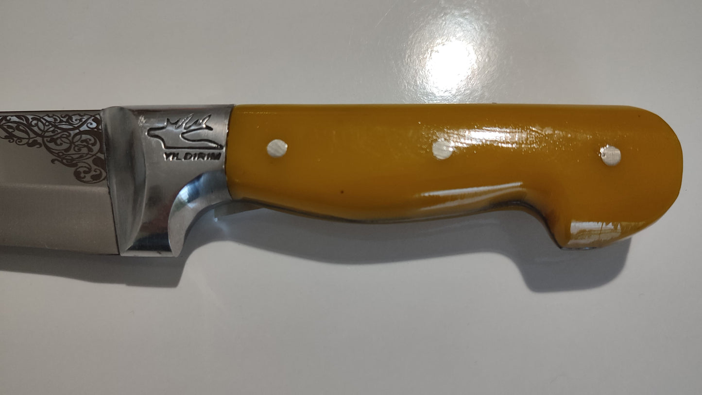 NDR Knives Metzgermesser mit Aluminiumschürze und farbigem Griff – Küchenmesser – Steakmesser (grün, rot, gelb) – personalisiert