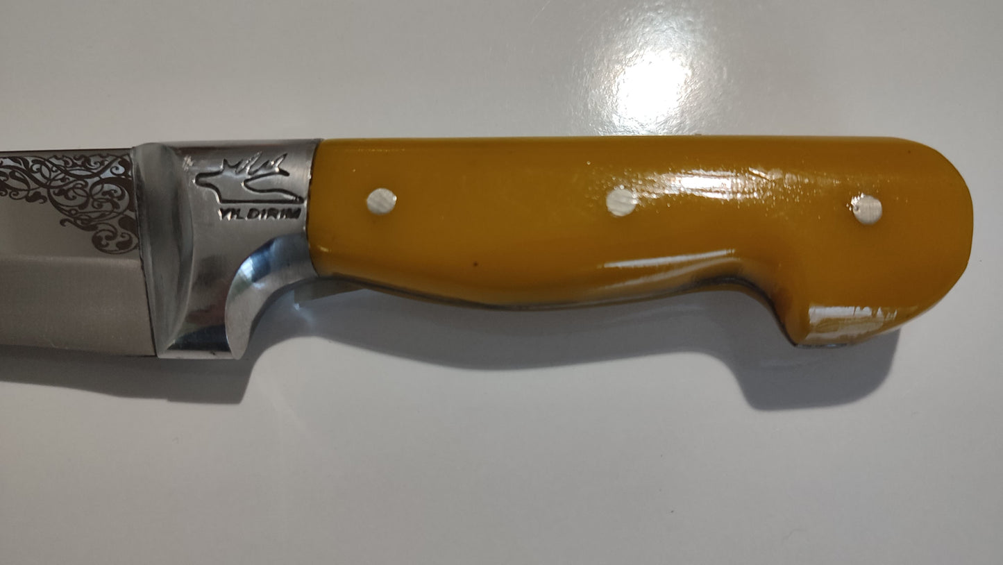 NDR Knives Metzgermesser mit Aluminiumschürze und farbigem Griff – Küchenmesser – Steakmesser (grün, rot, gelb) – personalisiert