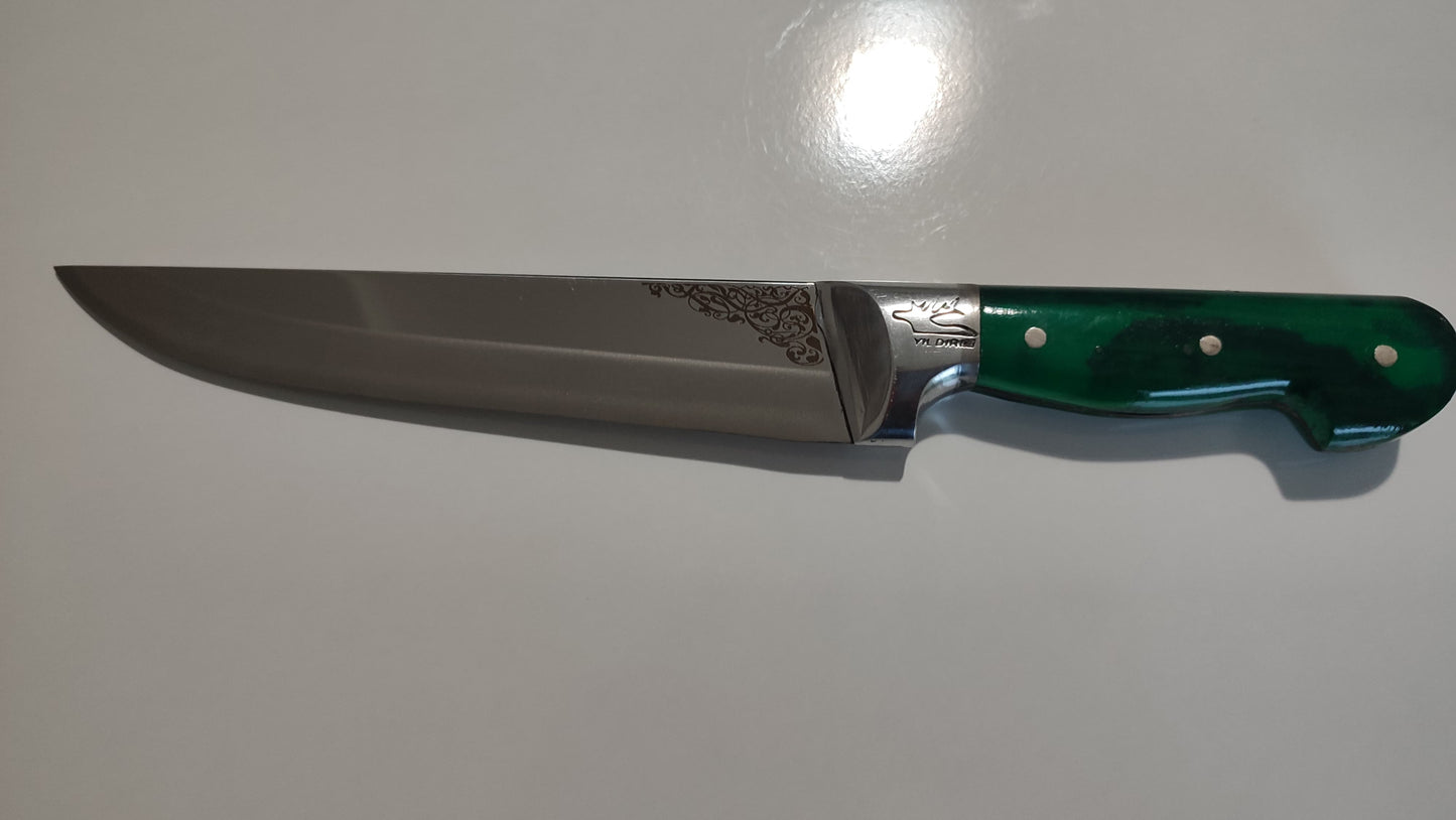 NDR Knives Metzgermesser mit Aluminiumschürze und farbigem Griff – Küchenmesser – Steakmesser (grün, rot, gelb) – personalisiert