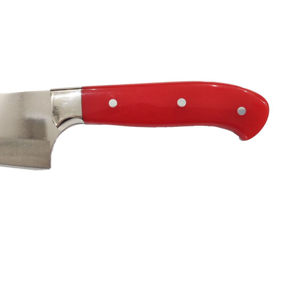 NDR Knives Edelstahlschürze Kochmesser mit Plexigriff (grün/rot) – 31 cm – personalisierbar