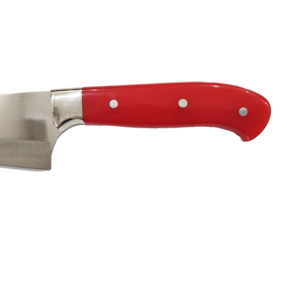 NDR Knives Edelstahlschürze Kochmesser mit Plexigriff (grün/rot) – 31 cm – personalisierbar